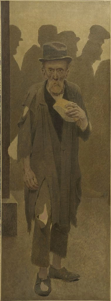 Il morso del pane, vecchio vestito di stracci, di fronte, che tiene in mano un pezzo di pane - Museo delle Belle Arti della città di Parigi